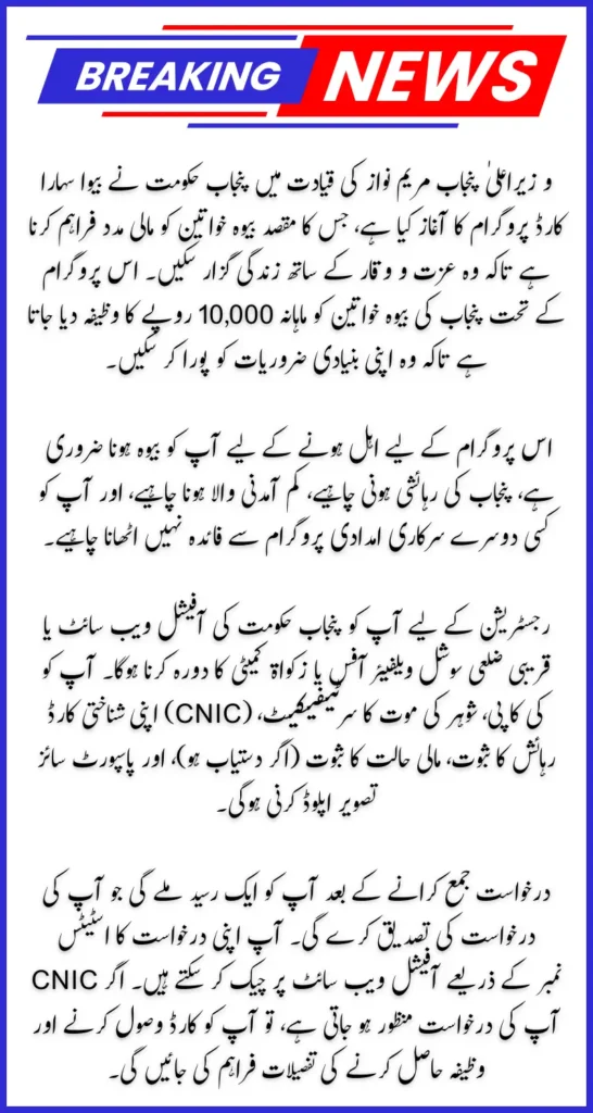 CM Punjab Bewa Sahara Card Registration Online Check by CNIC A Complete Guide
