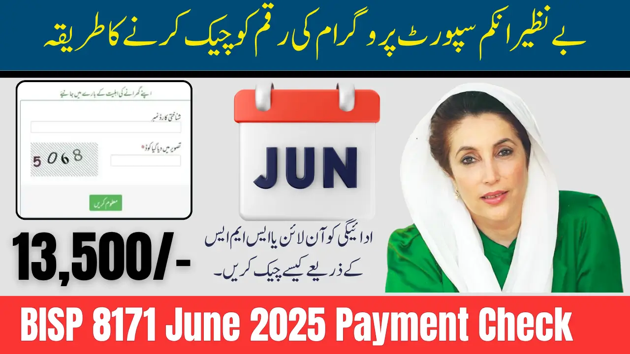 BISP 8171 June 2025 Payment Check Through CNIC Online 13500