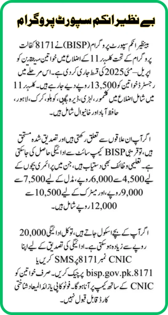 BISP 8171 Cluster 11 Payment Release Check 13,500 Disbursement Date