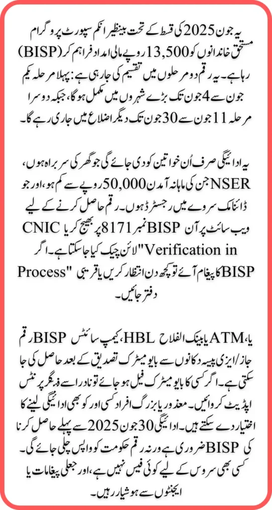 BISP 8171 June 2025 Payment Check Through CNIC Online 13500