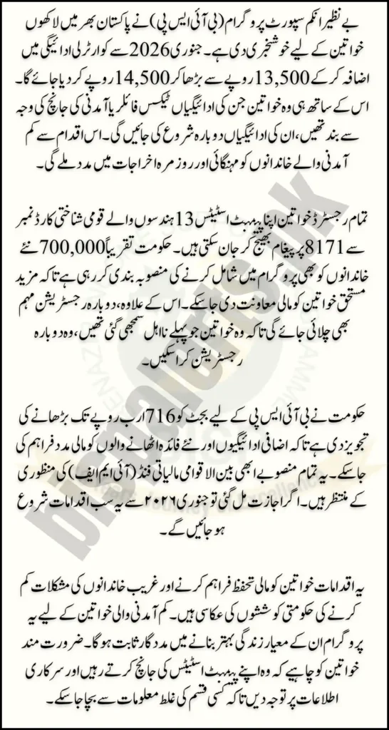 BISP 14500 Payment Status 2026 Encouraging News for Registered Women