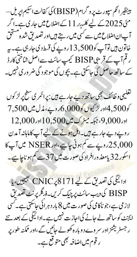 BISP Cluster 11 Payment Guide Check Important Requirements
